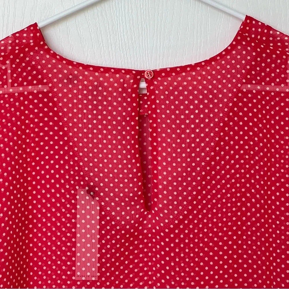 NWT Three Eighty Two Polka Dot Short Sleeve Sheer Top Size Large Red White - Picture 3 of 14